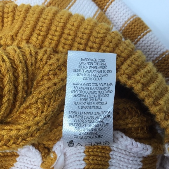 Calvin Klein Jeans Striped Mustard Yellow and White Knit Sweater - Picture 9 of 9